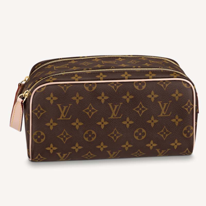 Louis Vuitton LV Unisex Dopp Kit Toilet Pouch Brown Monogram Coated Canvas Clutch