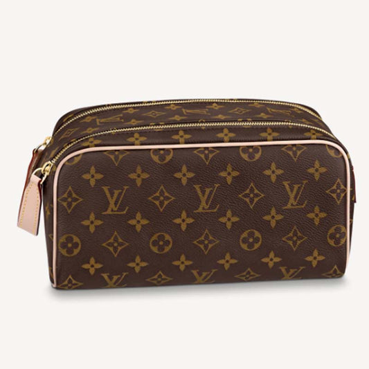 Louis Vuitton LV Unisex Dopp Kit Toilet Pouch Brown Monogram Coated Canvas Clutch