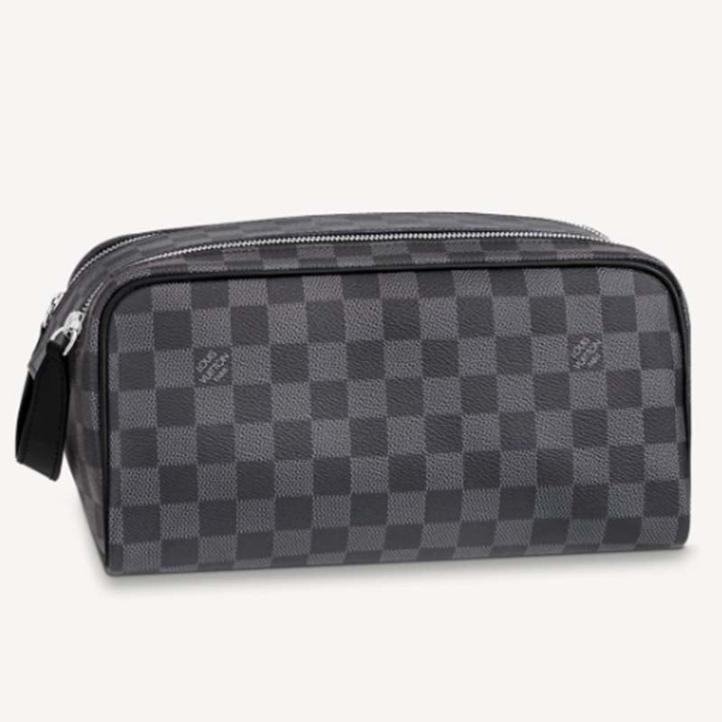 Louis Vuitton LV Unisex Dopp Kit Toilet Pouch Grey Damier Graphite Canvas Clutch