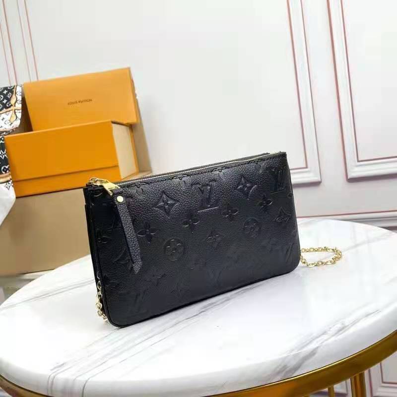 Louis Vuitton LV Unisex Double Zip Pochette Black Monogram Empreinte Embossed Supple Grained Cowhide Clutch