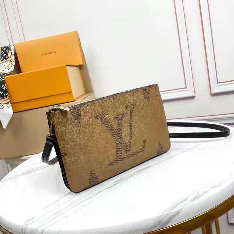 Louis Vuitton LV Unisex Double Zip Pochette Monogram Giant Reverse Monogram Coated Canvas Clutch