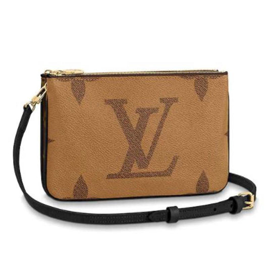 Louis Vuitton LV Unisex Double Zip Pochette Monogram Giant Reverse Monogram Coated Canvas Clutch