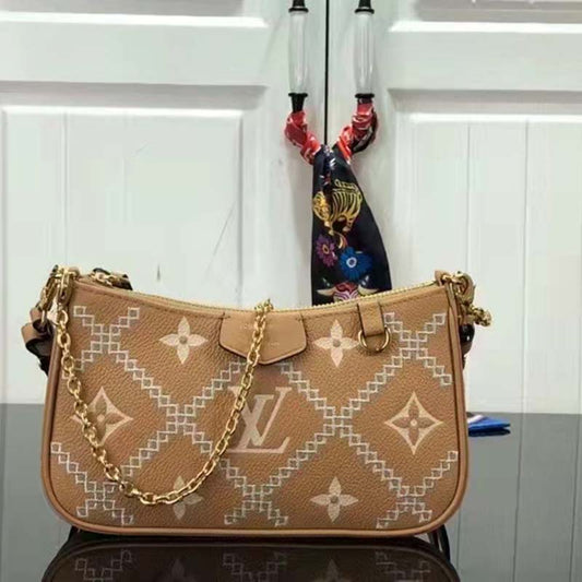Louis Vuitton LV Women Easy Pouch On Strap Beige Monogram Supple Grained Cowhide Clutch