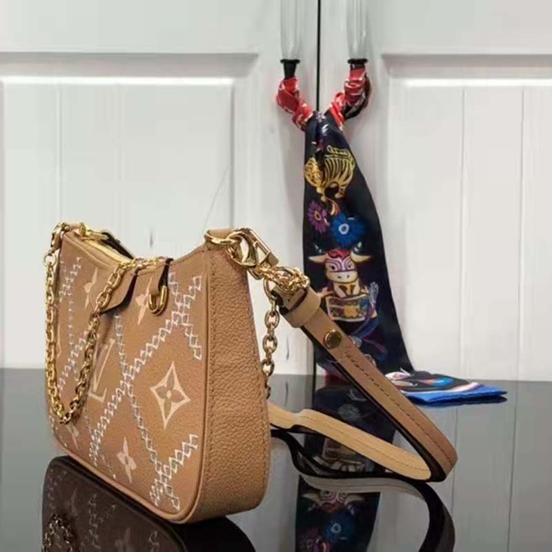 Louis Vuitton LV Women Easy Pouch On Strap Beige Monogram Supple Grained Cowhide Clutch