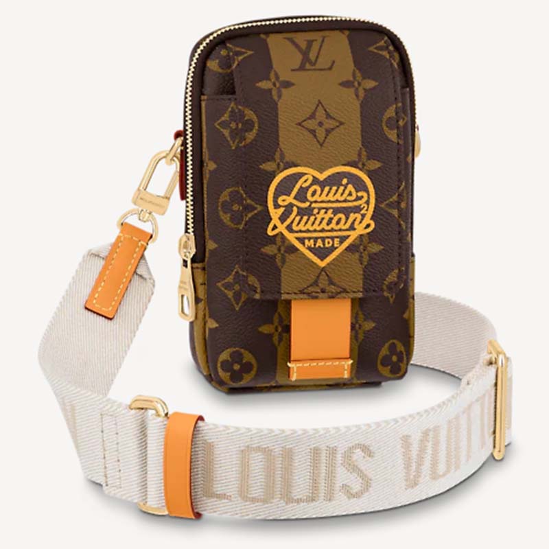 Louis Vuitton LV Unisex Flap Double Phone Pouch Monogram Stripes Brown Coated canvas Clutch