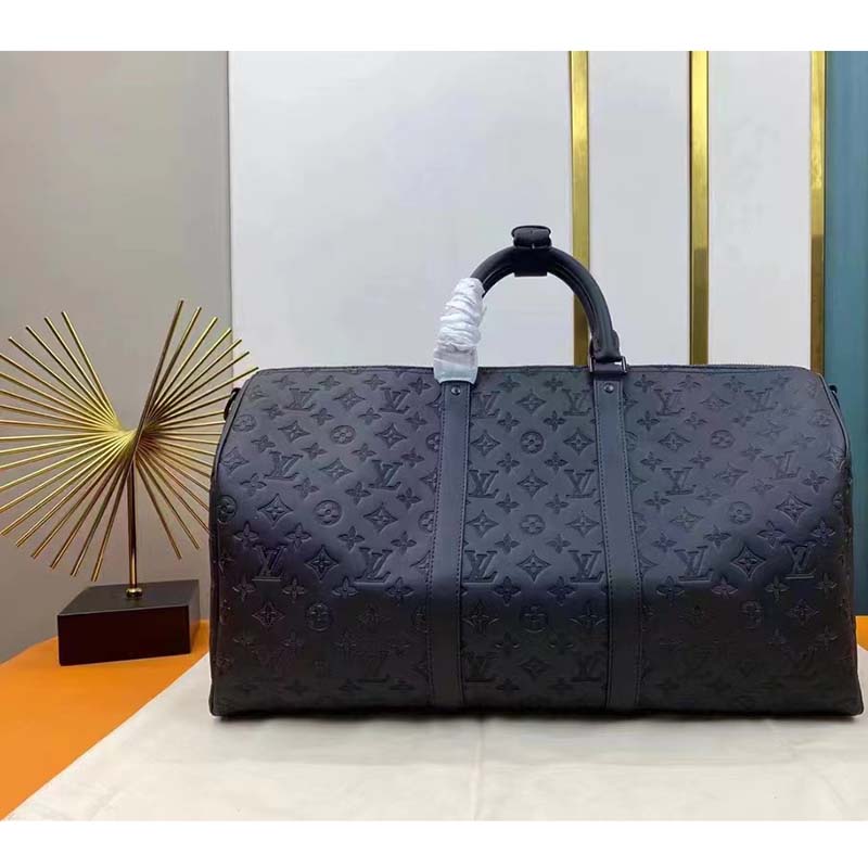 Louis Vuitton LV Unisex Keepall Bandoulière 50 Bag Black Monogram Shadow Embossed Leather