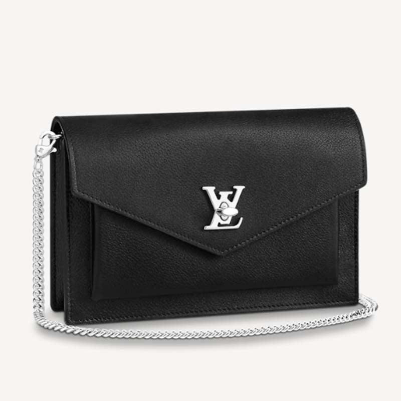 Louis Vuitton LV Unisex Mylockme Chain Pochette Black Soft Grained Calfskin Clutch