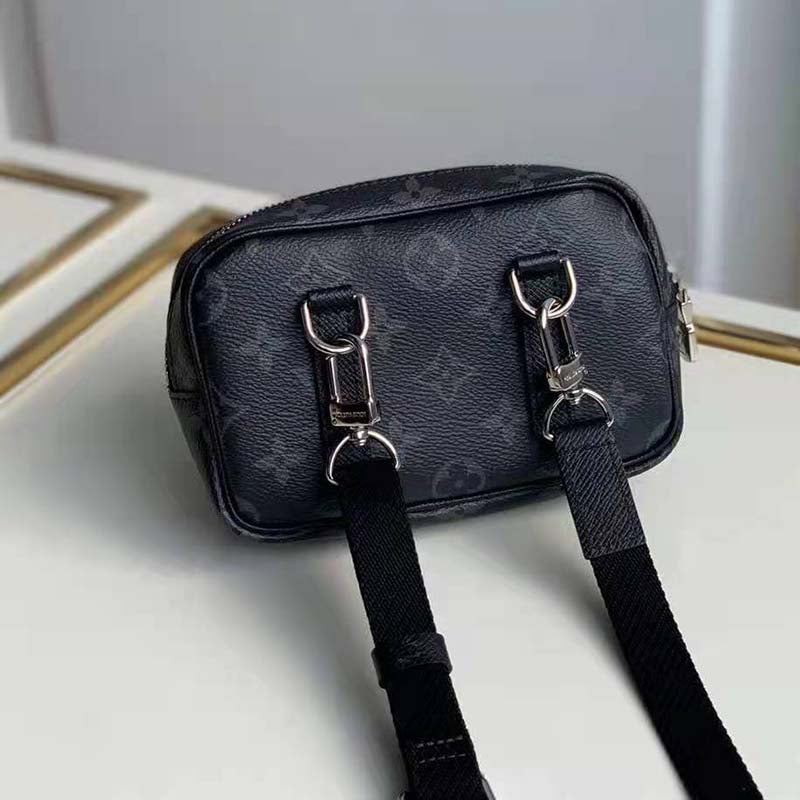 Louis Vuitton LV Unisex Outdoor Pouch Taigarama Noir Black Coated Canvas Cowhide Leather Clutch