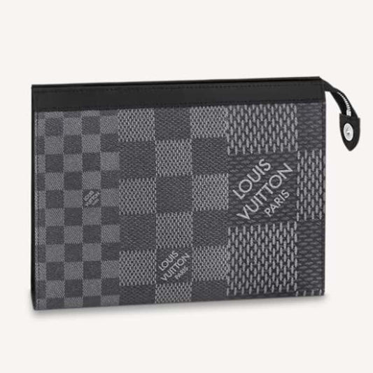 Louis Vuitton LV Unisex Pochette Voyage Gray Damier Graphite 3D Coated Canvas Clutch