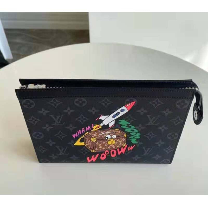 Louis Vuitton LV Unisex Pochette Voyage MM Monogram Eclipse Coated Canvas Clutch