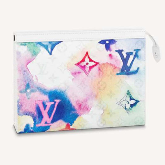Louis Vuitton LV Unisex Pochette Voyage MM Monogram Watercolor Multico Coated Canvas Clutch