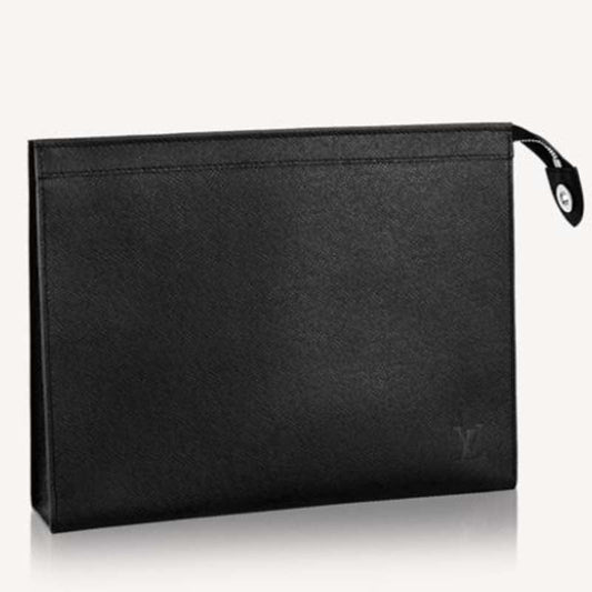 Louis Vuitton LV Unisex Pochette Voyage MM Taiga Leather Zip Closing System Clutch