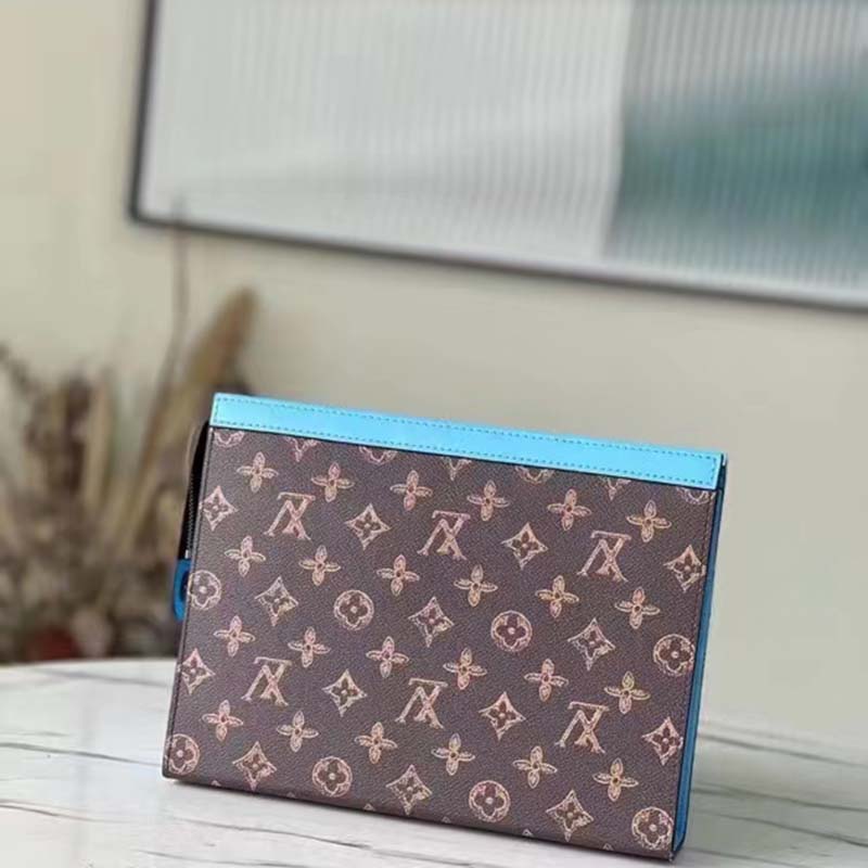 Louis Vuitton LV Unisex Pochette Voyage Monogram Coated Canvas Cowhide Leather Clutch