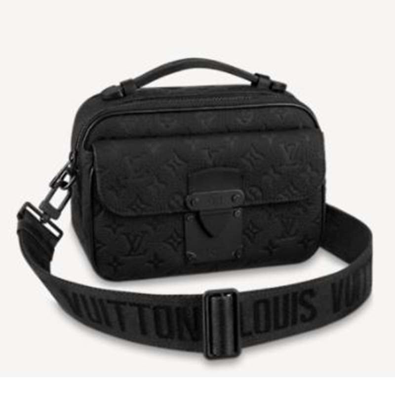 Louis Vuitton LV Unisex S Lock Messenger Black Monogram Embossed Taurillon Cowhide Leather Handbag