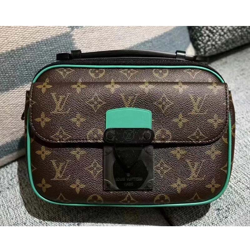 Louis Vuitton LV Unisex S Lock Messenger Brown Monogram Macassar Coated Canvas Handbag