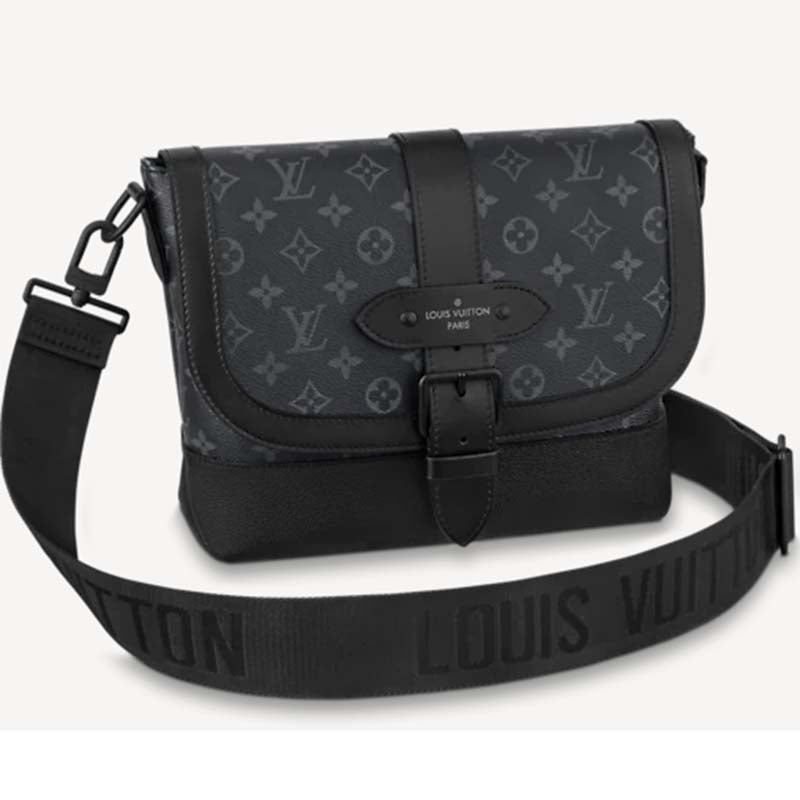 Louis Vuitton LV Unisex Saumur Messenger Monogram Eclipse Coated Canvas Black Handbag
