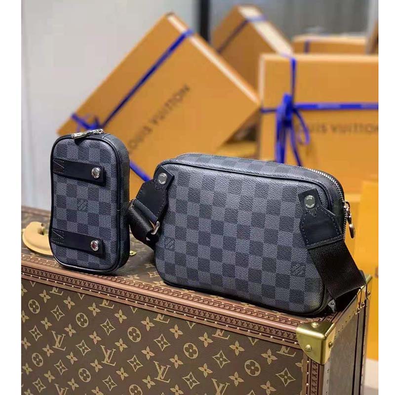 Louis Vuitton LV Unisex Scott Messenger Damier Graphite Coated Canvas Cowhide Leather Handbag