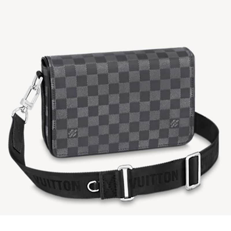 Louis Vuitton LV Unisex Studio Messenger Onyx Damier Infini Leather Cowhide Leather Handbag