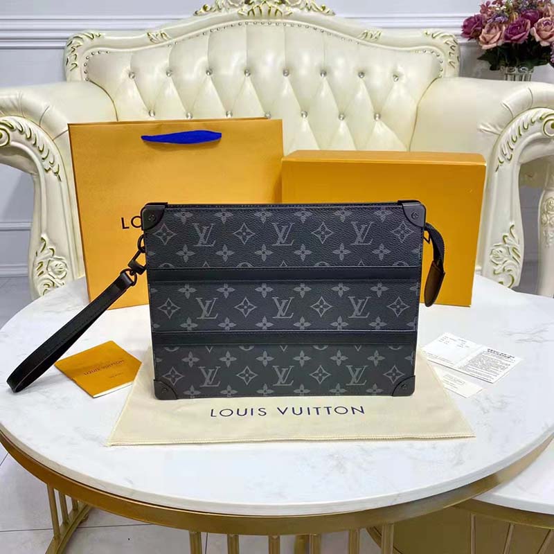 Louis Vuitton LV Unisex Trunk Pouch Black Monogram Eclipse Canvas Leather Clutch
