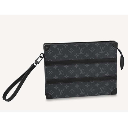 Louis Vuitton LV Unisex Trunk Pouch Black Monogram Eclipse Canvas Leather Clutch