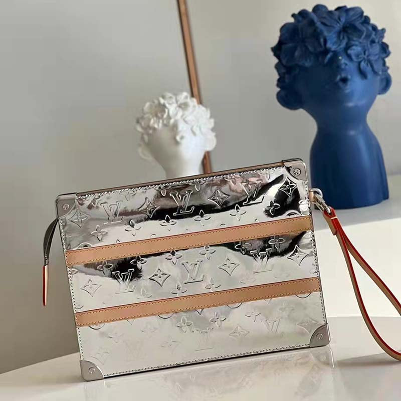 Louis Vuitton LV Unisex Trunk Pouch Silver Monogram Mirror Coated Canvas Clutch