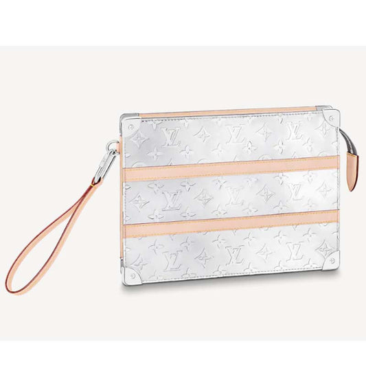 Louis Vuitton LV Unisex Trunk Pouch Silver Monogram Mirror Coated Canvas Clutch