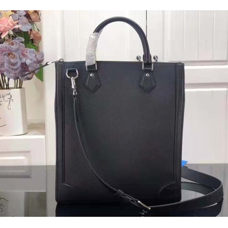 Louis Vuitton LV Unisex Vertical Tote Black Taiga Cowhide Leather Textile Lining