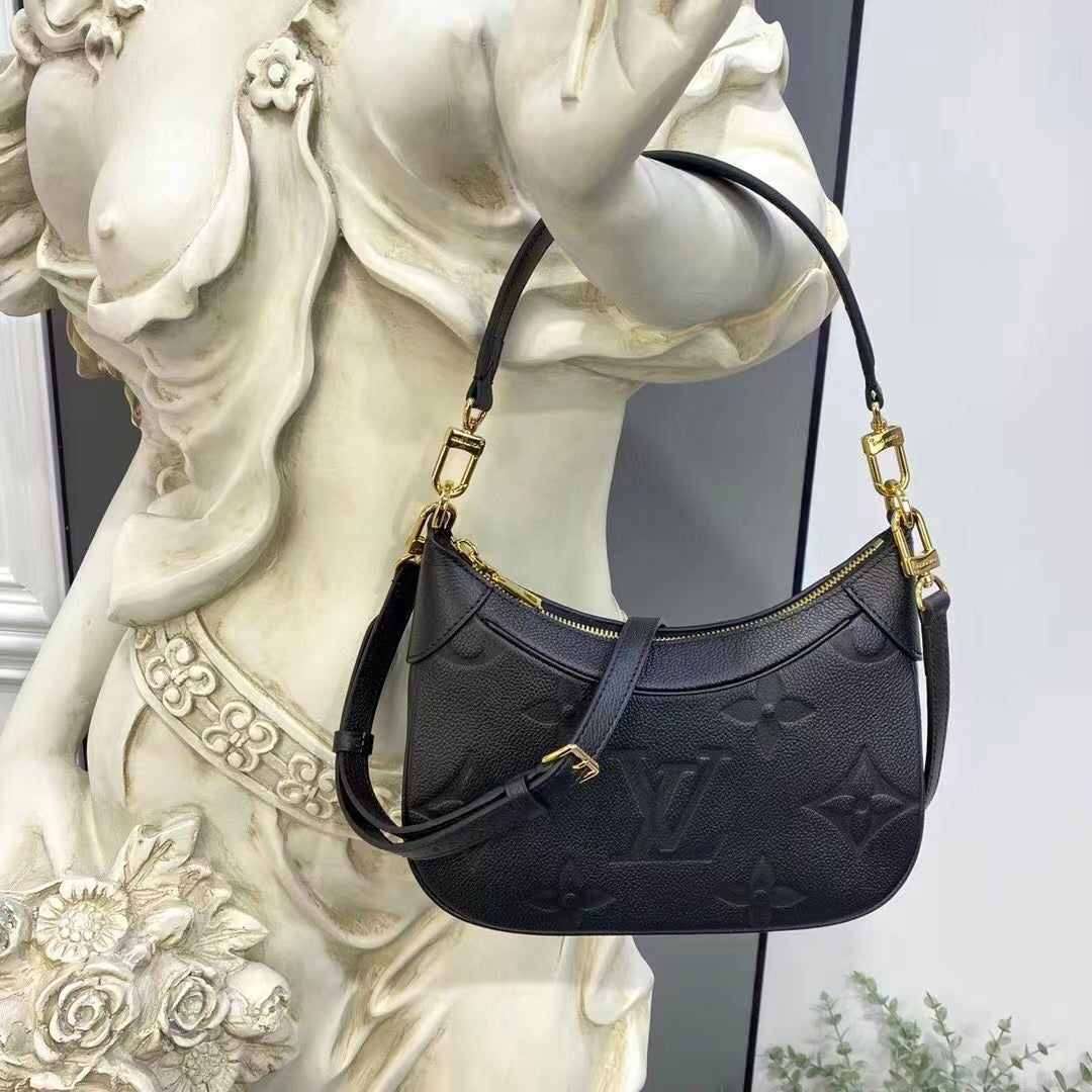 Louis Vuitton LV Women Bagatelle Black Handbag Monogram Empreinte Embossed Grained Cowhide