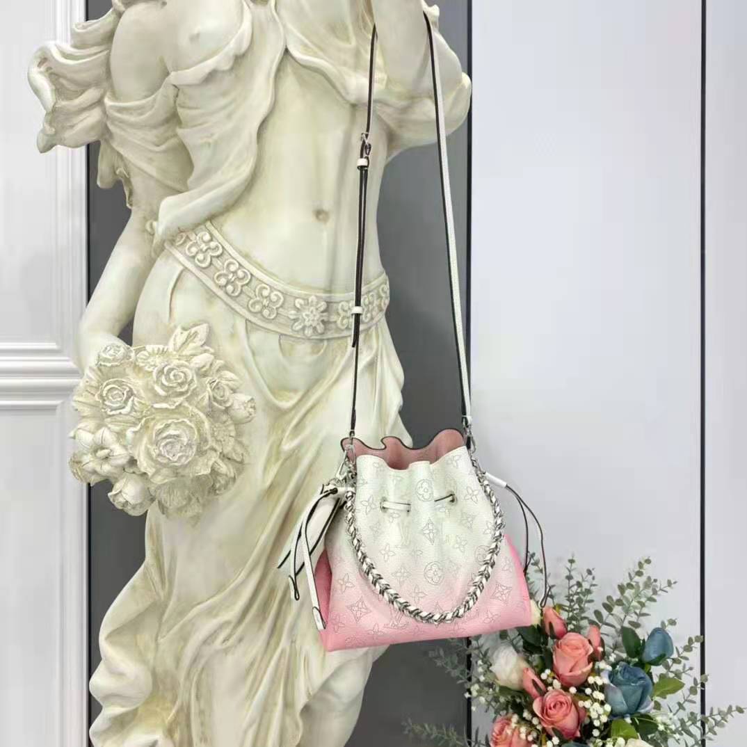 Louis Vuitton LV Women Bella Bucket Bag Gradient Pink Mahina Perforated Calf Leather