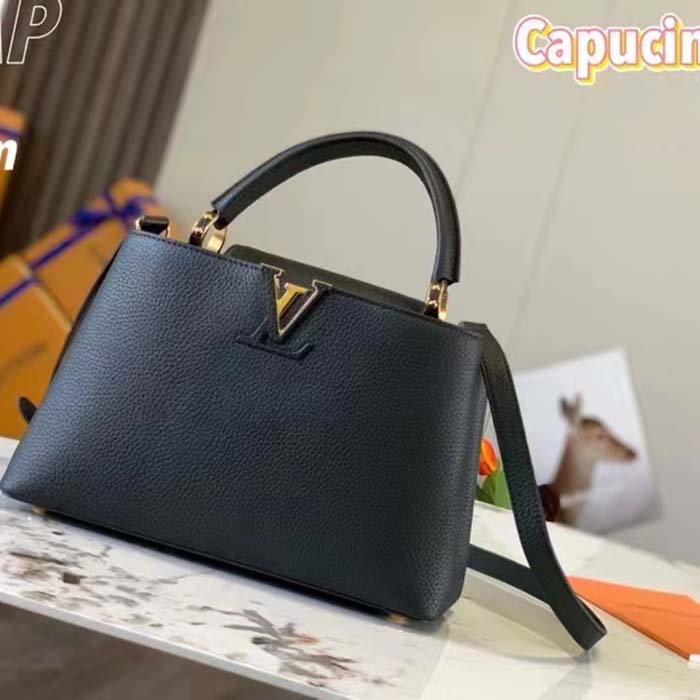 Louis Vuitton LV Women Capucines BB Handbag Black Taurillon Cowhide Leather Gold-Color Hardware