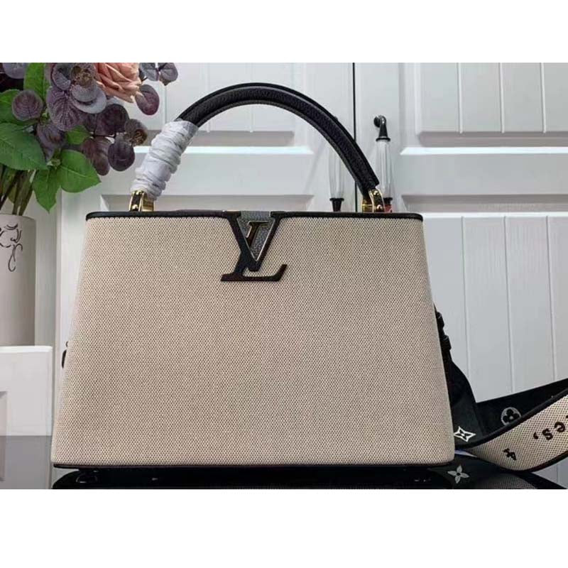 Louis Vuitton LV Women Capucines MM Handbag Black Taurillon Leather Canvas