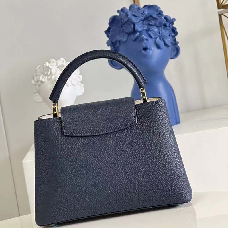 Louis Vuitton LV Women Capucines MM Handbag Blue Navy Taurillon Leather Canvas