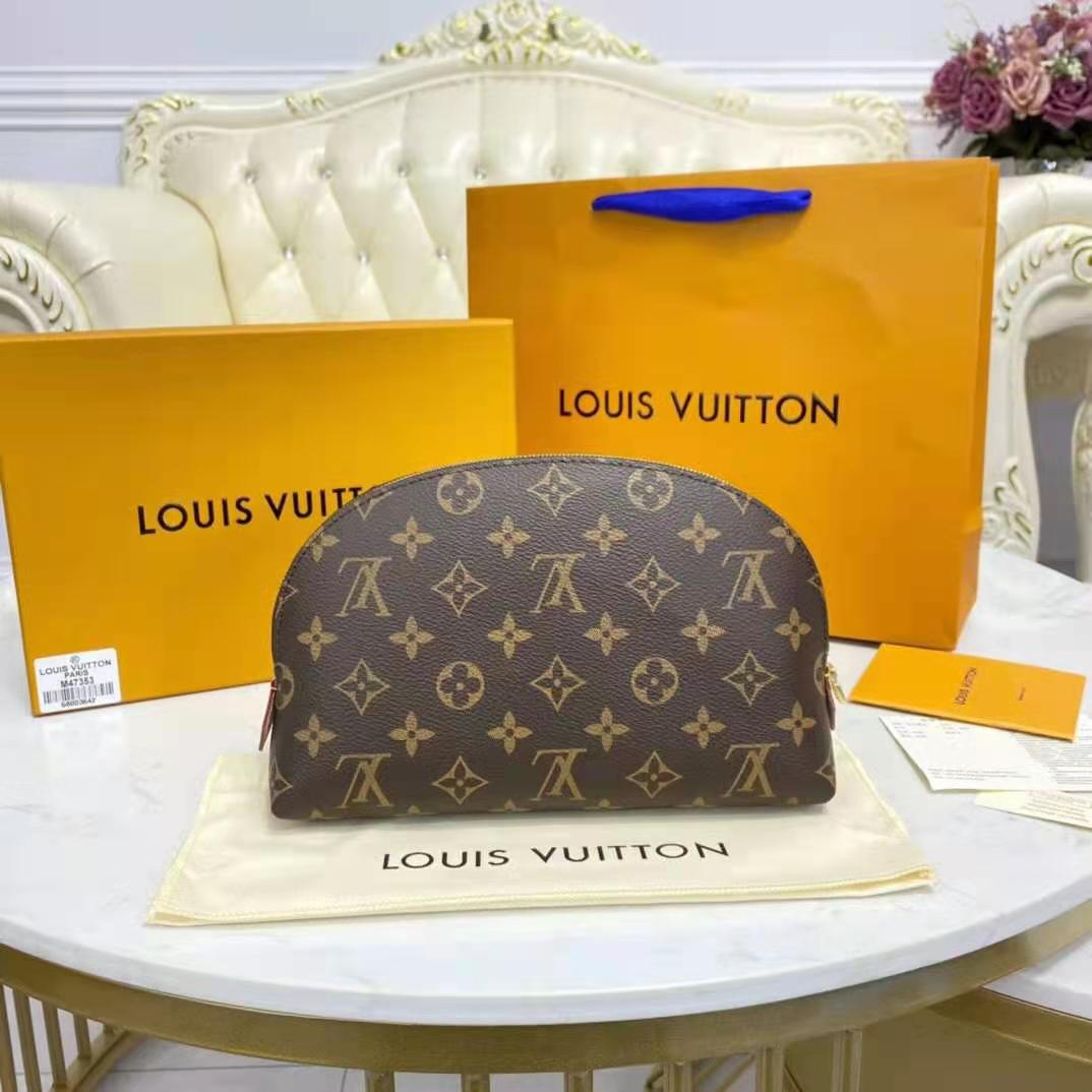 Louis Vuitton LV Women Cosmetic Pouch GM Coated Canvas Cowhide Leather Clutch