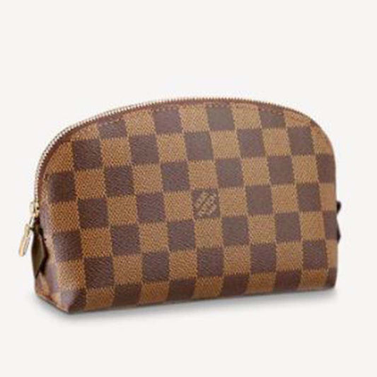 Louis Vuitton LV Women Cosmetics Pouch Damier Coated Canvas Golden Brass Clutch