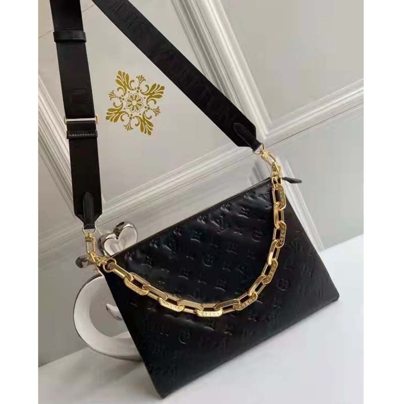 Louis Vuitton LV Women Coussin PM Handbag Black Monogram Embossed Puffy Lambskin