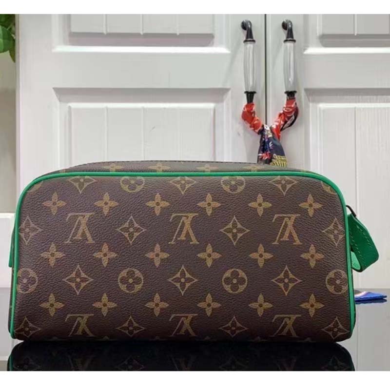 Louis Vuitton LV Unisex Dopp Kit Toilet Pouch Monogram Macassar Coated Canvas Clutch