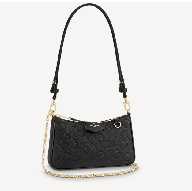 Louis Vuitton LV Women Easy Pouch On Strap Black Monogram Supple Grained Cowhide Clutch