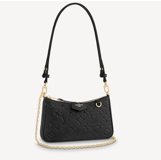 Louis Vuitton LV Women Easy Pouch On Strap Black Monogram Supple Grained Cowhide Clutch