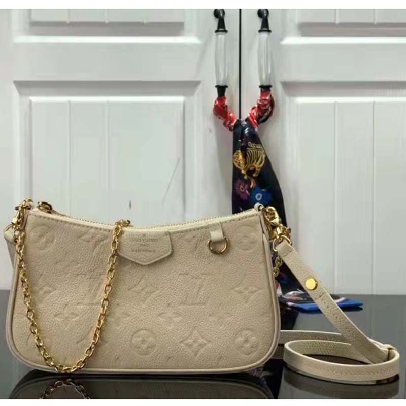 Louis Vuitton LV Women Easy Pouch On Strap White Monogram Supple Grained Cowhide Clutch