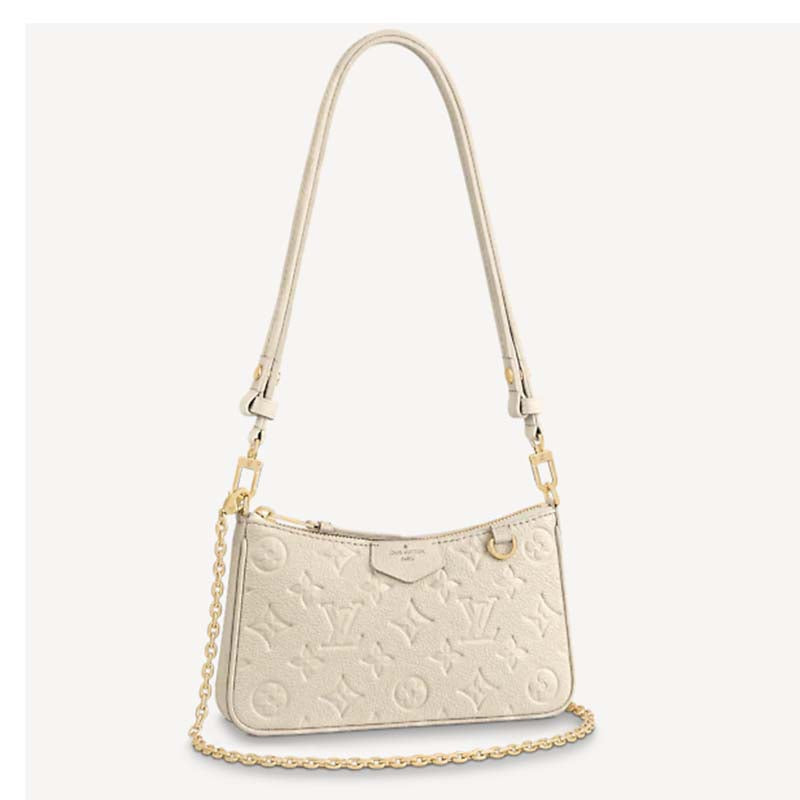 Louis Vuitton LV Women Easy Pouch On Strap White Monogram Supple Grained Cowhide Clutch