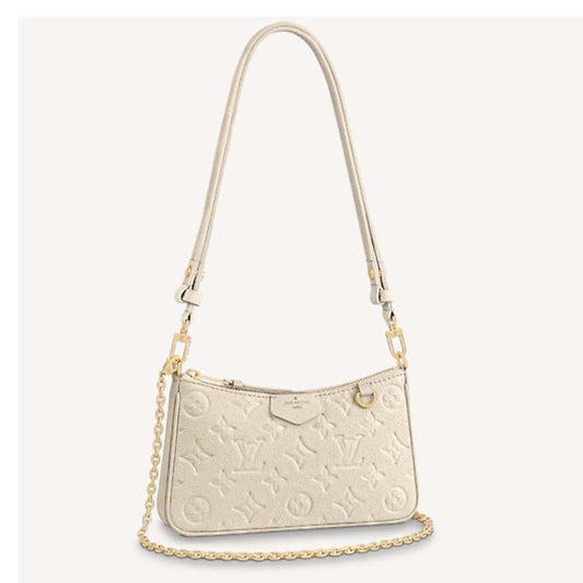 Louis Vuitton LV Women Easy Pouch On Strap White Monogram Supple Grained Cowhide Clutch