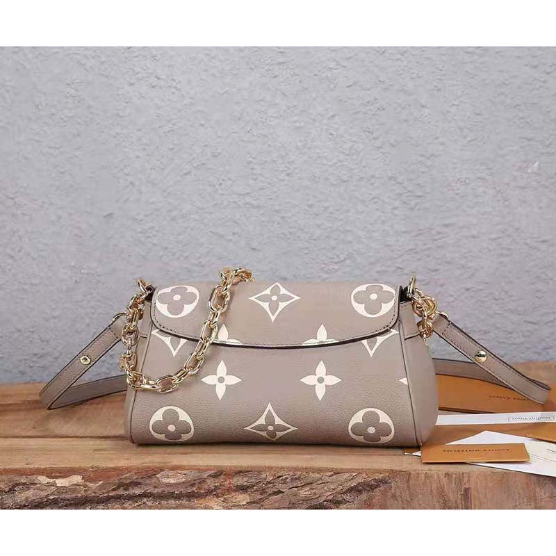 Louis Vuitton LV Women Favorite Tourterelle Gray Cream Monogram Empreinte Embossed Supple Grained Cowhide Handbag