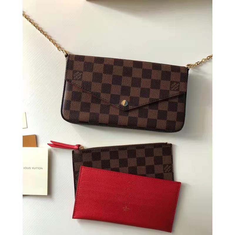 Louis Vuitton LV Women Félicie Pochette Brown Damier Ebene Coated Canvas Clutch