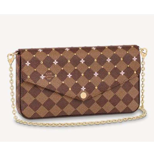 Louis Vuitton LV Women Félicie Pochette Damier Ebene Coated Canvas Pink Monogram Flowers Clutch
