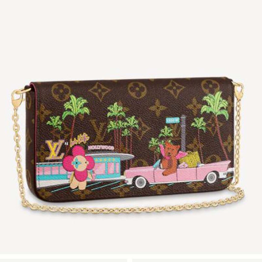 Louis Vuitton LV Women Félicie Pochette Fuchsia Pink Monogram Coated Canvas Clutch