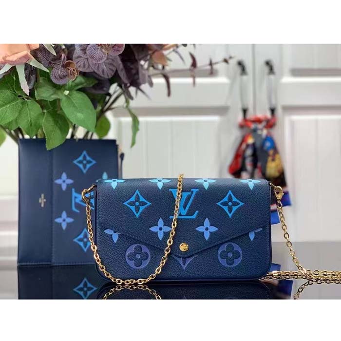 Louis Vuitton LV Women Félicie Pochette Gradient Blue Monogram Grained Cowhide Leather