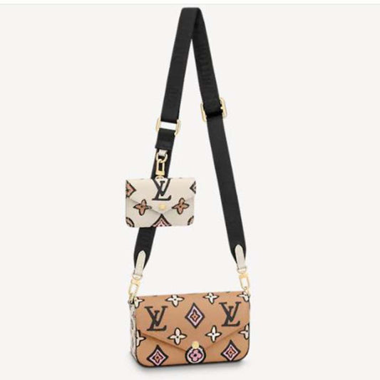 Louis Vuitton LV Women Félicie Strap Go Pochette Arizona Beige Crème Monogram Coated Canvas Clutch