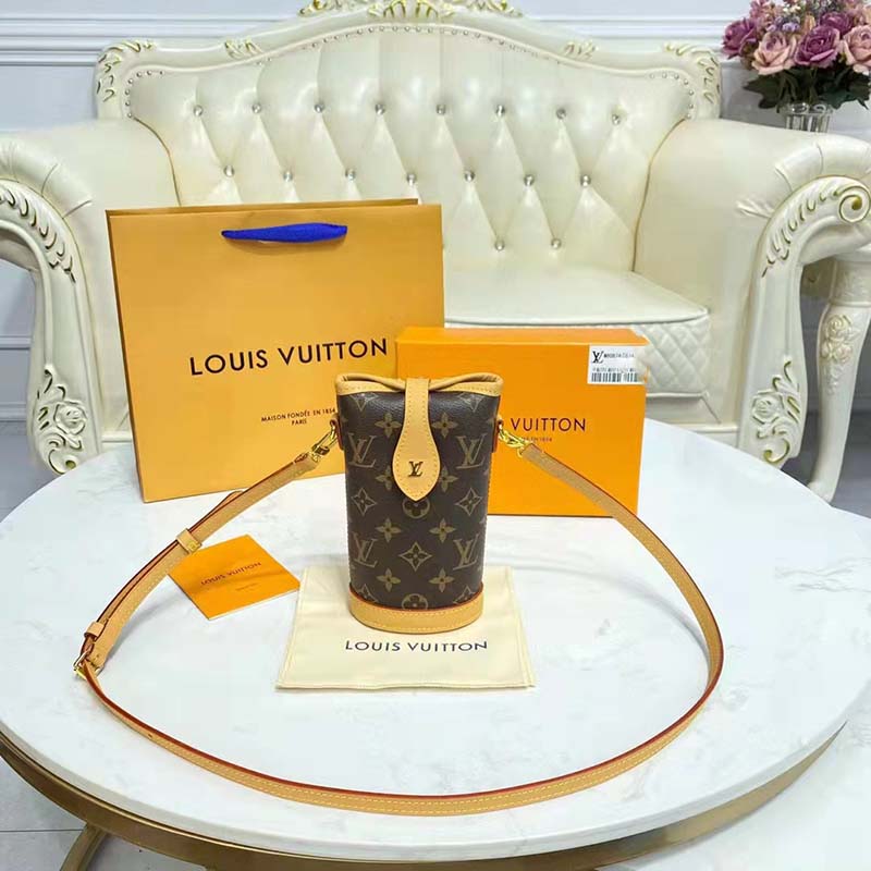 Louis Vuitton LV Women Fold Me Pouch Brown Monogram Canvas Cowhide Leather Clutch