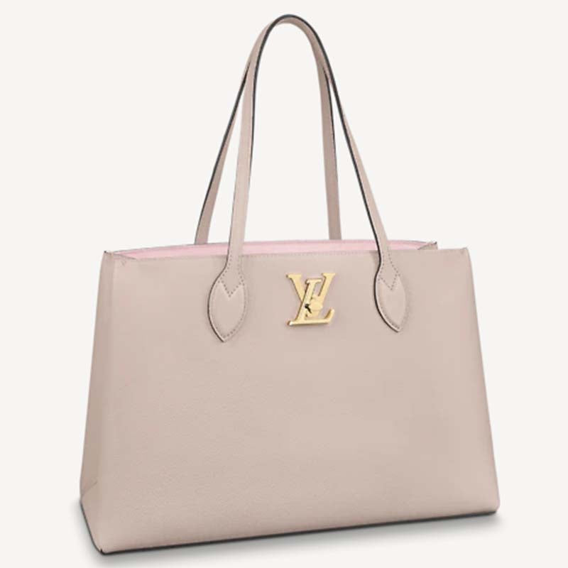 Louis Vuitton LV Women Lockme Shopper Beige Greige Grained Calf Leather Handbag