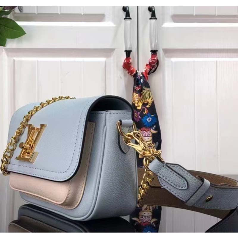 Louis Vuitton LV Women Lockme Tender Bleu Nuage Blue Grained Calf Leather Handbag